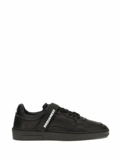 Dsquared2 Touch-strap Leather Sneakers In Black