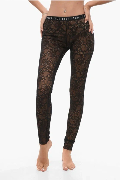 Dsquared2 Transparent Lace Leggings Icon In Black