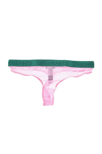 Dsquared2 Transparent Thong With Logo Waistband In Pink