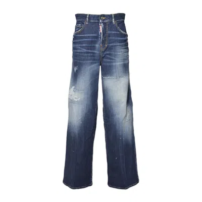 Dsquared2 Traveler Dark White Line Jeans In Dark Blue Denim In Black