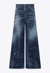 Dsquared2 Traveler Paint Splatter Wide-leg Jeans In Blue