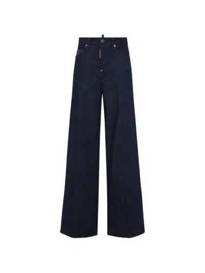 Dsquared2 Dsquared Women Stretch Denim Traveller Wide-leg Jeans In Blue