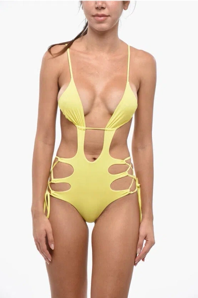 Dsquared2 Trikini Swimsuit With Lace-up Details In Yellow