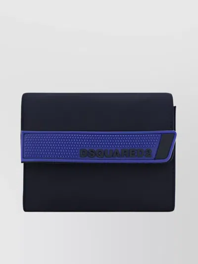 Dsquared2 Trimmed Neck Wallet With Textured Trifold Flap In Black