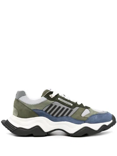 Dsquared2 Triple Colour Panelled Sneakers In Luxe Shades Of Grey, Blue, And Green In Navy