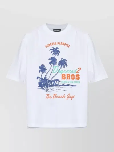 Dsquared2 Tropical Motif Crew Neck Graphic T-shirt In White