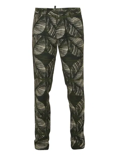 Pre-owned Dsquared2 Tropical-print Trousers In Green