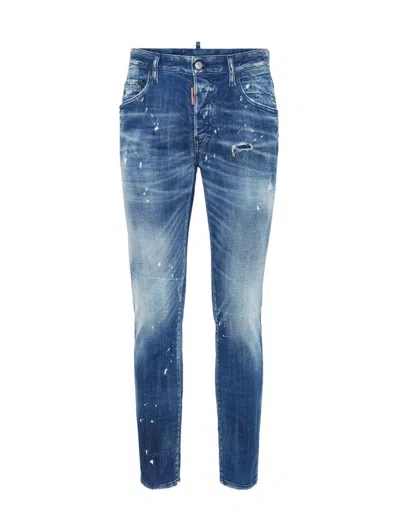 Dsquared2 Slim Fit Distressed Denim Jeans With Five-pocket Design In Blue