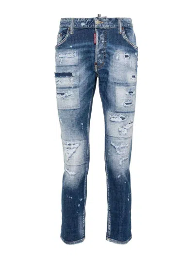 Dsquared2 Tidy Biker Mid-rise Ripped Slim-fit Jeans In Blue