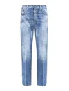 Dsquared2 Blue Jeans With Distressed Effect And Logo Patch On The Back In Blue