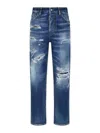 Dsquared2 Straight Leg Cotton Jeans With Distressed Styling In Blue