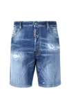 Dsquared2 Blue Shorts With Applied Logo On The Back And Lived Effect In Denim Man In Navy