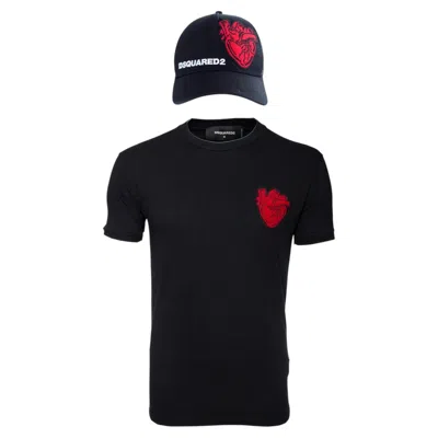 Pre-owned Dsquared2 , T-shirt And Cap With Red Heart