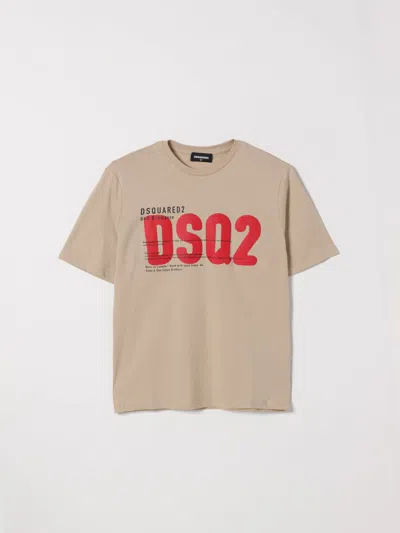 Dsquared2 Kids' Logo-detail Crew-neck T-shirt In Brown