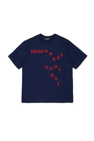 Dsquared2 T-shirt With Embroidered Front Logo In Blue
