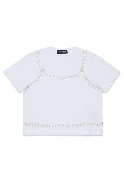 Dsquared2 Kids' T-shirt With Jewel Appliqués And Logo In Multi