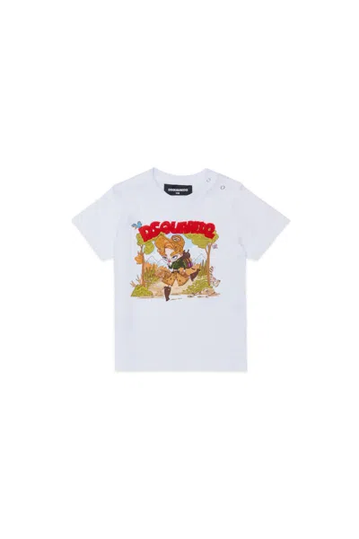 Dsquared2 Kids' T-shirt With Logo And Front Print In White