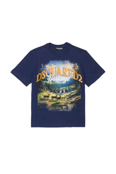 Dsquared2 T-shirt With Printed Logo In Blue