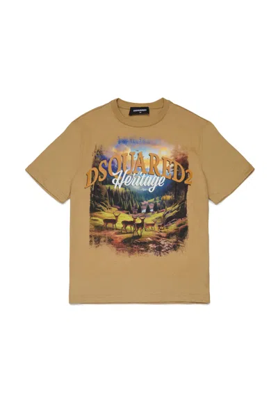 Dsquared2 T-shirt With Printed Logo In Brown