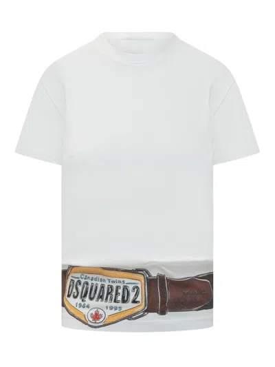 Dsquared2 T-shirt With Stampaint Belt In White