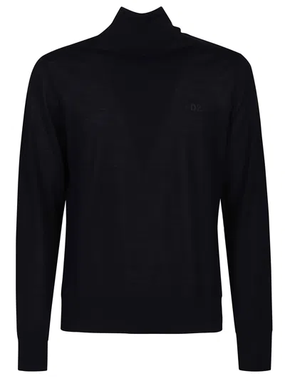Dsquared2 Logo-embroidered Roll-neck Jumper In Blue
