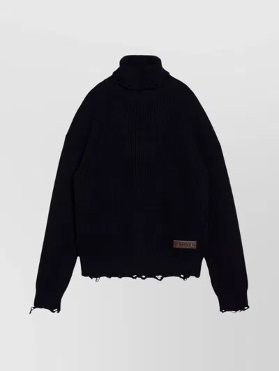 Dsquared2 Turtleneck Sweater Wool Distressed Hem In Black
