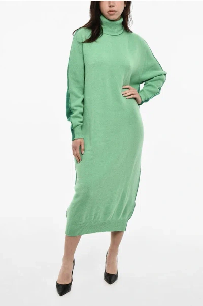 Dsquared2 Turtleneck Wool And Cashmere Maxi Dress In Green