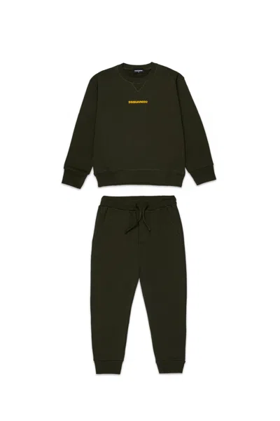 Dsquared2 Long Fleece Jumpsuit With Logo In Green