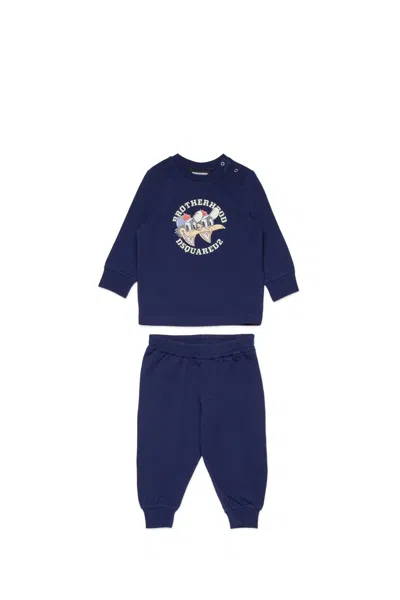 Dsquared2 Long Jersey Jumpsuit With Brotherhoodhood Print In Brown
