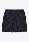 Dsquared2 Textured Fabric Fringe Hem Miniskirt With Front Slit In Navy