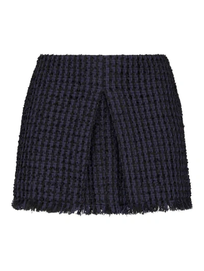 Dsquared2 Tweed Frayed-hem Miniskirt In Dark Blue