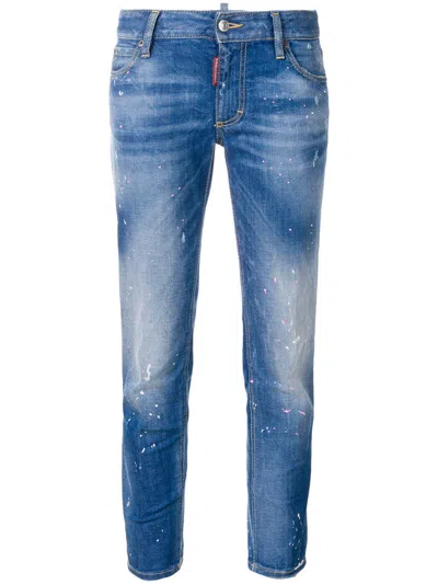 Dsquared2 Twiggy Medium And High Waist Cotton Jeans In Blue