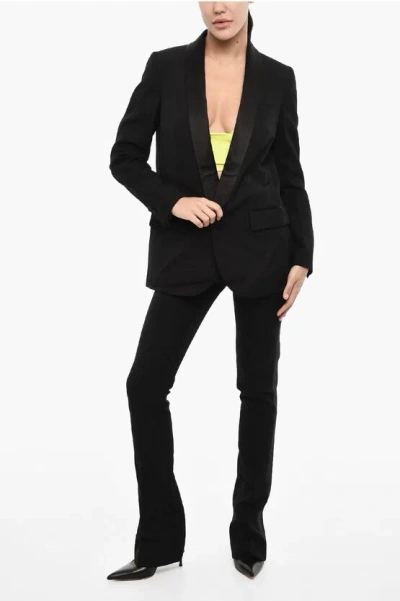 Dsquared2 Twill Single Breasted 1 Buttons Blazer With Flap Pockets In Black