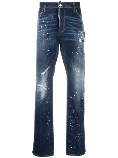 Dsquared2 Paint-splatter Straight-leg Jeans In Black