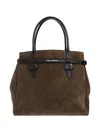 Dsquared2 Twin Leather-trimmed Suede Shoulder Bag In Brown