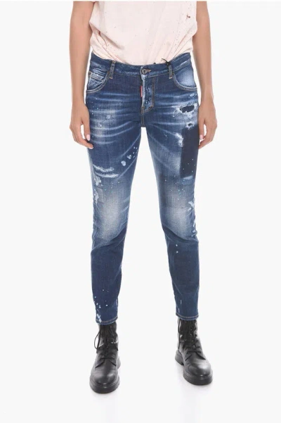 Dsquared2 Twinphony Sketch Effect Cool Girl Fit Denims 14cm In Blue