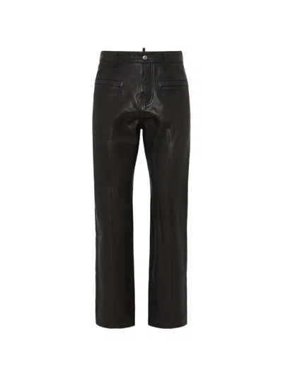 Dsquared2 Twist Leather Trousers In Black