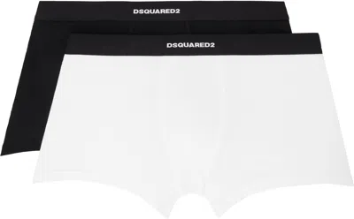 Dsquared2 Two-pack Black & White Stretch Cotton Boxer Briefs In 010 Black/white