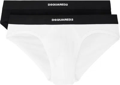 Dsquared2 Two-pack Black & White Stretch Cotton Briefs In 010 Black/white