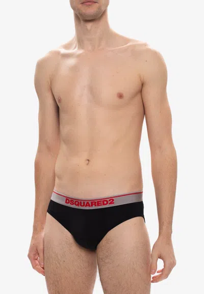 Dsquared2 Two-pack Logo-waistband Briefs In Black