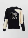 Dsquared2 Two-tone Crew Neck Sweater With Graphic Design In Black