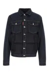 Dsquared2 Denim And Polyester Down Jacket With Contrast Stitching In Blue