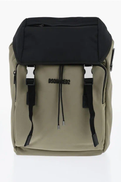 Dsquared2 Two-tone Fabric Backpack With Embossed Logo In Brown