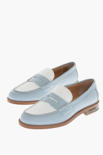 Dsquared2 Two-tone Hammered Leather Penny Loafers In Blue