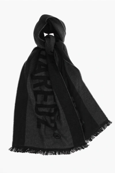 Dsquared2 Two-tone Wool Scarf With Maxi Logo In Black