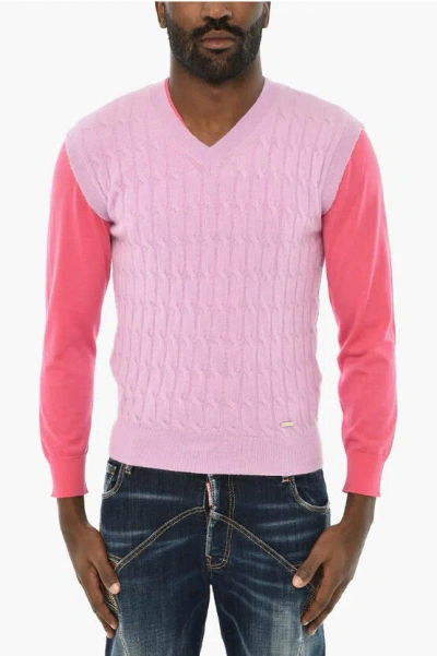 Dsquared2 Two-tone Wool Sweater In Purple