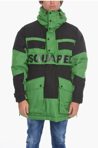 Dsquared2 Two-toned Puffer Jacket With Maxi Pockets In Green