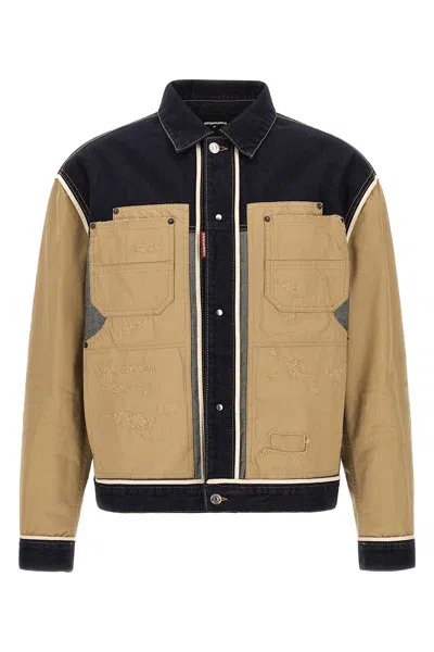 Dsquared2 Two-material Denim Jacket In Neutral