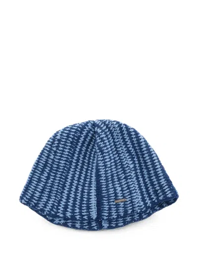 Dsquared2 Two-tone Chunky-knit Beanie Hat In Blue