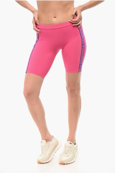 Dsquared2 Underwear Biker Leggings With Logoed Bands In Pink
